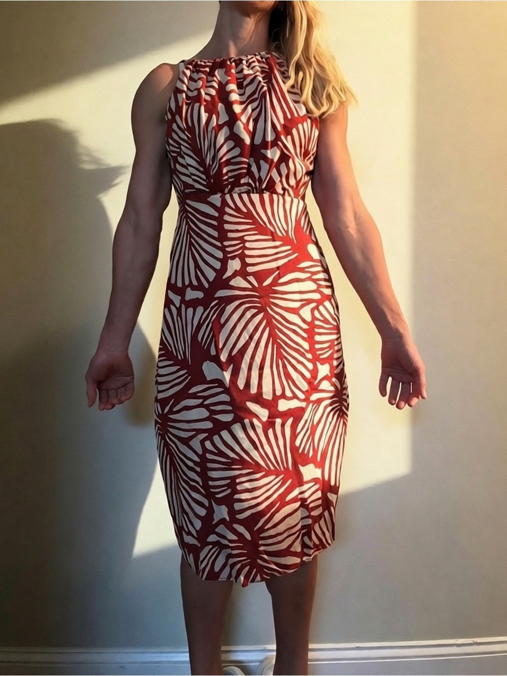 Linen banana republic Sleeveless leaf Printed halter middie Dress Sz 4